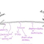 hand drawn graphic showing dissociation continuum from everyday dissociation to dissociative disorders